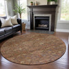 Piper Looms Mayfield Damask AMF1084 Brown Machine Washable Area Rug Round Lifestyle Image Feature