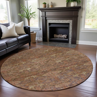 Piper Looms Mayfield Damask AMF1084 Brown Machine Washable Area Rug Round Lifestyle Image Feature