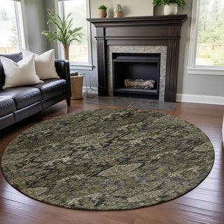 Piper Looms Mayfield Damask AMF1084 Charcoal Machine Washable Area Rug Round Lifestyle Image Feature