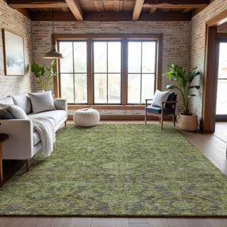 Piper Looms Mayfield Damask AMF1084 Green Machine Washable Area Rug Lifestyle Image Feature