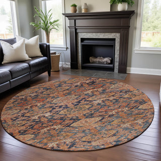 Piper Looms Mayfield Damask AMF1084 Terracotta Machine Washable Area Rug Round Lifestyle Image Feature