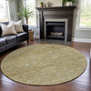 Piper Looms Mayfield Damask AMF1084 Wheat Machine Washable Area Rug Round Lifestyle Image Feature
