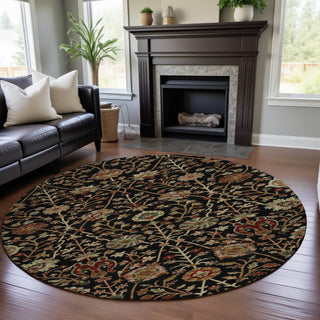 Piper Looms Mayfield Floral AMF1085 Black Machine Washable Area Rug Round Lifestyle Image Feature