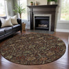 Piper Looms Mayfield Floral AMF1085 Chocolate Machine Washable Area Rug Round Lifestyle Image Feature