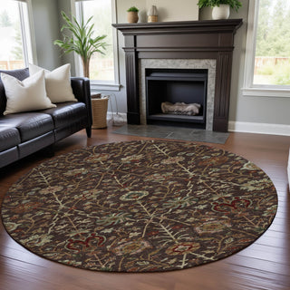 Piper Looms Mayfield Floral AMF1085 Chocolate Machine Washable Area Rug Round Lifestyle Image Feature