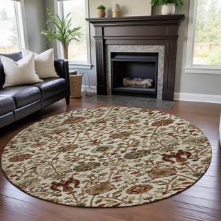 Piper Looms Mayfield Floral AMF1085 Ivory Machine Washable Area Rug Round Lifestyle Image Feature