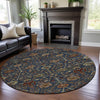 Piper Looms Mayfield Floral AMF1085 Navy Machine Washable Area Rug Round Lifestyle Image Feature