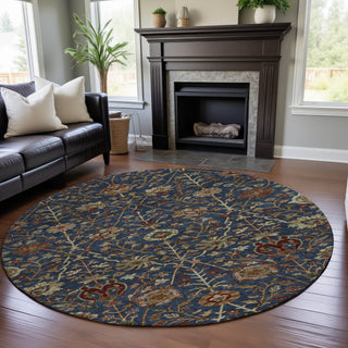 Piper Looms Mayfield Floral AMF1085 Navy Machine Washable Area Rug Round Lifestyle Image Feature