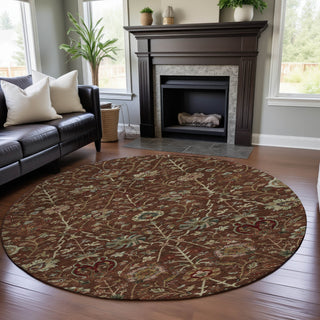 Piper Looms Mayfield Floral AMF1085 Paprika Machine Washable Area Rug Round Lifestyle Image Feature
