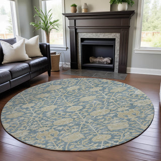 Piper Looms Mayfield Floral AMF1086 Sky Machine Washable Area Rug Round Lifestyle Image Feature