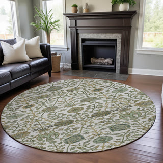 Piper Looms Mayfield Floral AMF1087 Ivory Machine Washable Area Rug Round Lifestyle Image Feature