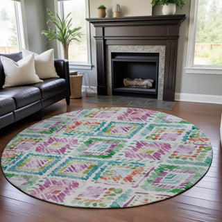 Piper Looms Mayfield Geometric AMF1088 Teal Machine Washable Area Rug Round Lifestyle Image Feature