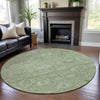 Piper Looms Mayfield Damask AMF1089 Aloe Machine Washable Area Rug Round Lifestyle Image Feature