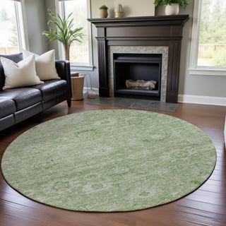 Piper Looms Mayfield Damask AMF1089 Aloe Machine Washable Area Rug Round Lifestyle Image Feature