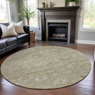 Piper Looms Mayfield Damask AMF1089 Beige Machine Washable Area Rug Round Lifestyle Image Feature