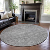 Piper Looms Mayfield Damask AMF1089 Gray Machine Washable Area Rug Round Lifestyle Image Feature