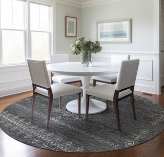 Piper Looms Mayfield Tribal Boho AMF109 Gray Machine Washable Area Rug Round Lifestyle Image Feature