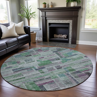 Piper Looms Mayfield Stripes AMF1090 Aloe Machine Washable Area Rug Round Lifestyle Image Feature