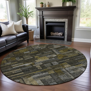 Piper Looms Mayfield Stripes AMF1090 Charcoal Machine Washable Area Rug Round Lifestyle Image Feature