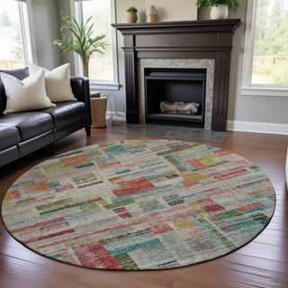 Piper Looms Mayfield Stripes AMF1090 Paprika Machine Washable Area Rug Round Lifestyle Image Feature