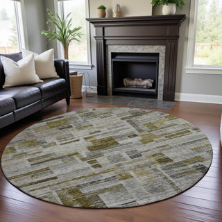 Piper Looms Mayfield Stripes AMF1090 Taupe Machine Washable Area Rug Round Lifestyle Image Feature