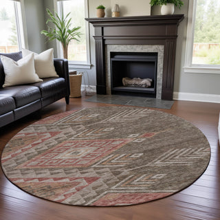 Piper Looms Mayfield Global AMF1091 Brown Machine Washable Area Rug Round Lifestyle Image Feature