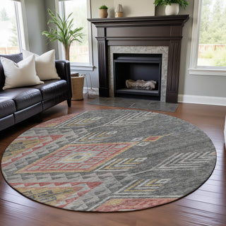 Piper Looms Mayfield Global AMF1091 Gray Machine Washable Area Rug Round Lifestyle Image Feature