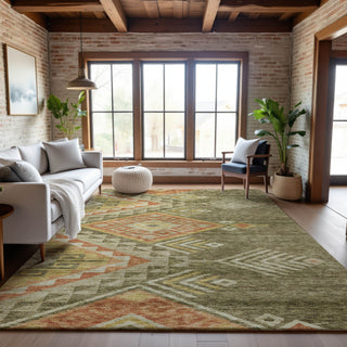 Piper Looms Mayfield Global AMF1091 Green Machine Washable Area Rug Lifestyle Image Feature