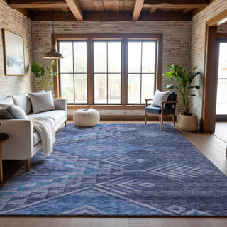 Piper Looms Mayfield Global AMF1091 Navy Machine Washable Area Rug Lifestyle Image Feature