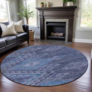 Piper Looms Mayfield Global AMF1091 Navy Machine Washable Area Rug Round Lifestyle Image Feature