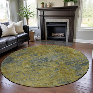 Piper Looms Mayfield Abstract AMF1093 Gold Machine Washable Area Rug Round Lifestyle Image Feature