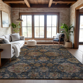 Piper Looms Mayfield Damask AMF1094 Navy Machine Washable Area Rug Lifestyle Image Feature