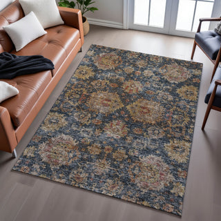 Piper Looms Mayfield Damask AMF1094 Navy Machine Washable Area Rug Lifestyle Image Feature