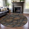 Piper Looms Mayfield Damask AMF1094 Navy Machine Washable Area Rug Round Lifestyle Image Feature