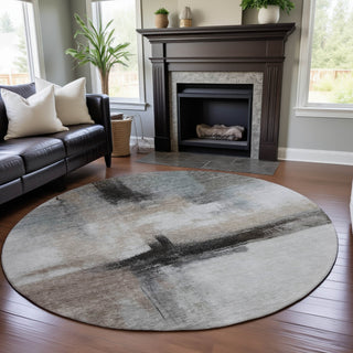 Piper Looms Mayfield Modern AMF1097 Mocha Machine Washable Area Rug Round Lifestyle Image Feature