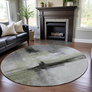 Piper Looms Mayfield Modern AMF1097 Sage Machine Washable Area Rug Round Lifestyle Image Feature