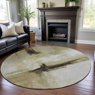 Piper Looms Mayfield Modern AMF1097 Wheat Machine Washable Area Rug Round Lifestyle Image Feature