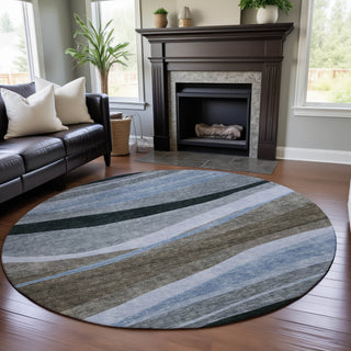 Piper Looms Mayfield Swirls AMF1098 Brown Machine Washable Area Rug Round Lifestyle Image Feature