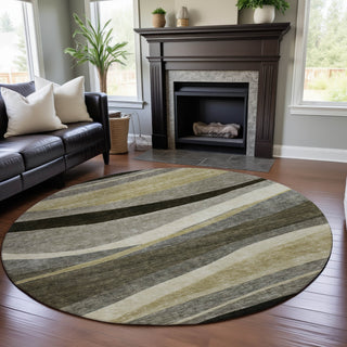 Piper Looms Mayfield Swirls AMF1098 Taupe Machine Washable Area Rug Round Lifestyle Image Feature