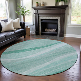Piper Looms Mayfield Swirls AMF1099 Aqua Machine Washable Area Rug Round Lifestyle Image Feature