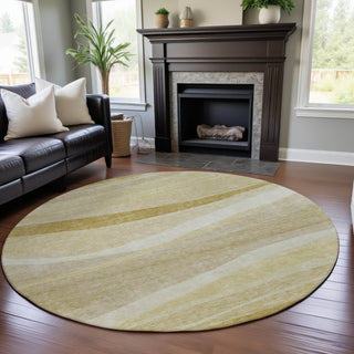 Piper Looms Mayfield Swirls AMF1099 Wheat Machine Washable Area Rug Round Lifestyle Image Feature