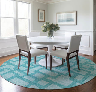 Piper Looms Mayfield Contemporary AMF110 Turquoise Machine Washable Area Rug Round Lifestyle Image Feature