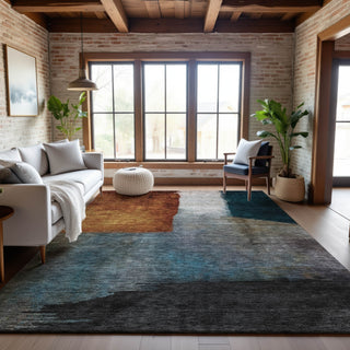 Piper Looms Mayfield Squares AMF1100 Copper Machine Washable Area Rug Lifestyle Image Feature
