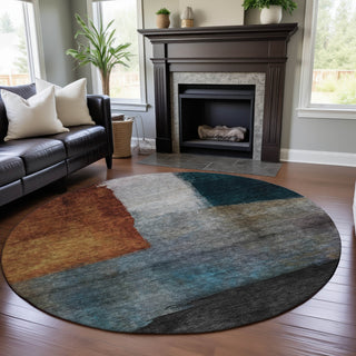 Piper Looms Mayfield Squares AMF1100 Copper Machine Washable Area Rug Round Lifestyle Image Feature