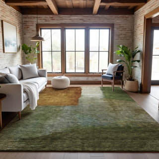 Piper Looms Mayfield Squares AMF1100 Green Machine Washable Area Rug Lifestyle Image Feature