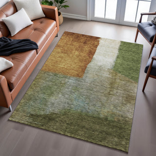 Piper Looms Mayfield Squares AMF1100 Green Machine Washable Area Rug Lifestyle Image Feature