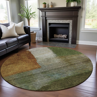 Piper Looms Mayfield Squares AMF1100 Green Machine Washable Area Rug Round Lifestyle Image Feature