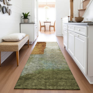 Piper Looms Mayfield Squares AMF1100 Green Machine Washable Area Rug Runner Lifestyle Image Feature