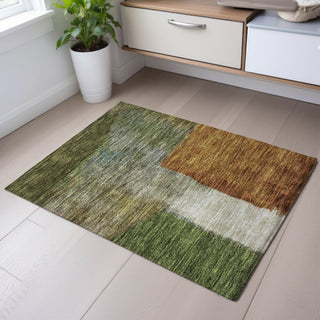 Piper Looms Mayfield Squares AMF1100 Green Machine Washable Area Rug Scatter Lifestyle Image Feature