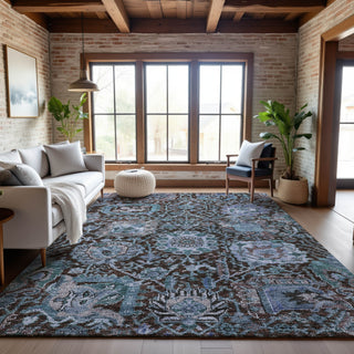 Piper Looms Mayfield Damask AMF1101 Chocolate Machine Washable Area Rug Lifestyle Image Feature